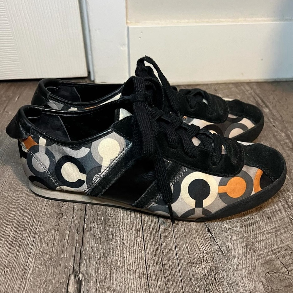 COACH Madison Graphic Op Art C Orange Black Gray Sneakers
